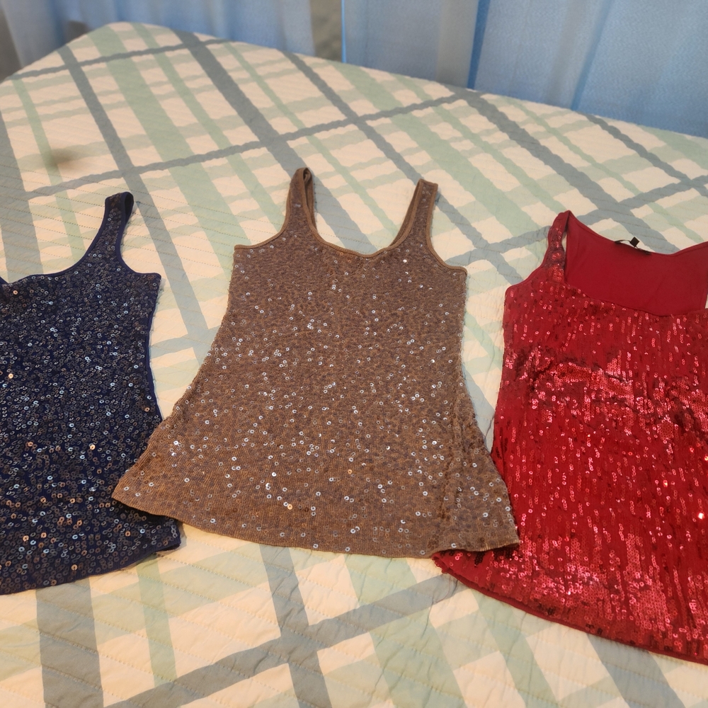 Express Sequin Tank Tops - Navy, Gold, Red